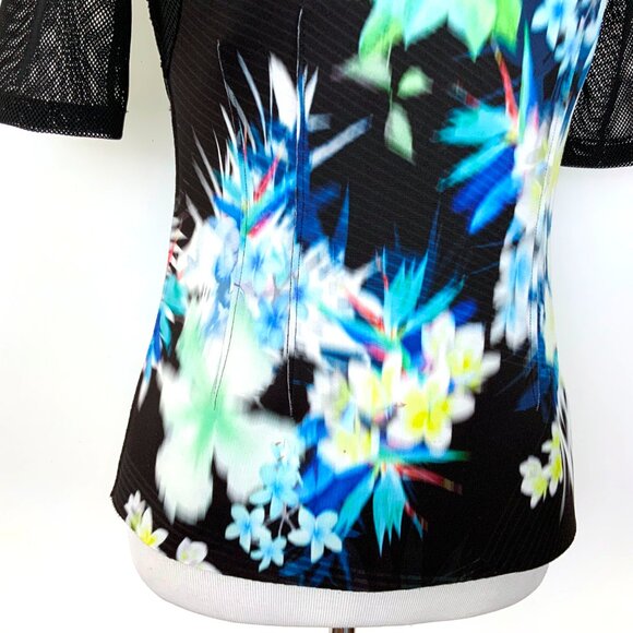 Elie Tahari Black Floral Scuba Mash Short Sleeve Top Sz S - Picture 5 of 16